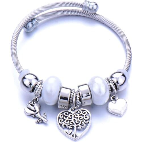 10Pcs/Lot Classic Elastic Tree life love shape metal beading Bracelet Jewelry Chain Bangles Beaded Bracelet Fit Jewelry