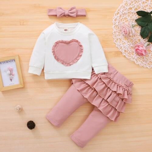 Baby Girl Clothes Set Solid Pink Long Sleeve Shirt And Bow Ruffles Pants Spring Girls Outfits Set Baby Girl Birthday Outfits
