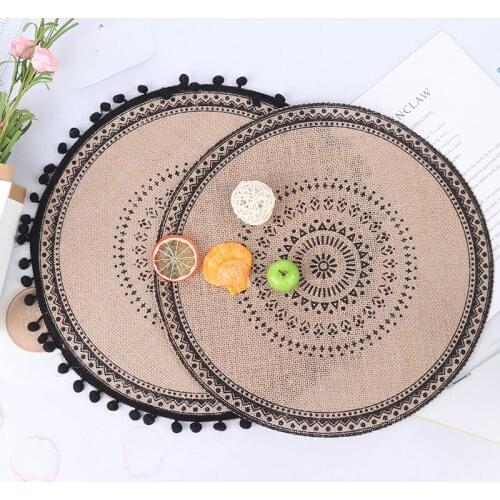 Creative Jute Placemats Photo Props Decoration Table Placemat Non-slip Home Linen Fabric Bowl Cup Mats 1Pcs
