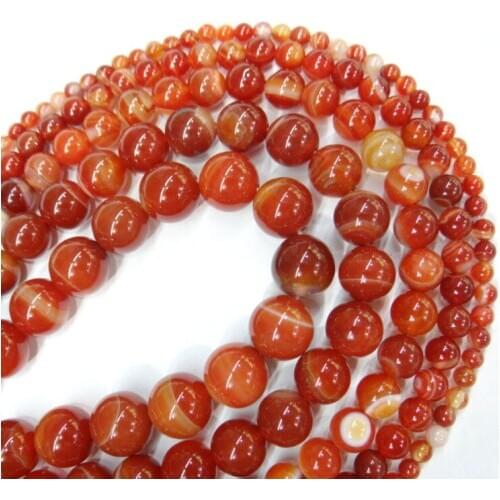 Wholesale Natural Stone Banded Red Lace stripe Agates Round Loose Beads 4 6 8 10 12MM Pick Size DIY For Jewelry Making Parts