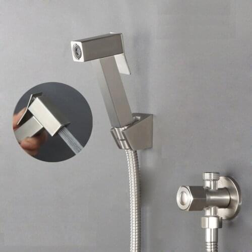 304 stainless steel Square Bidet Set Toilet Handheld Bidet Toilet Spray Gun Bidet Faucet Brass Valve Hand Shower Holder & hose