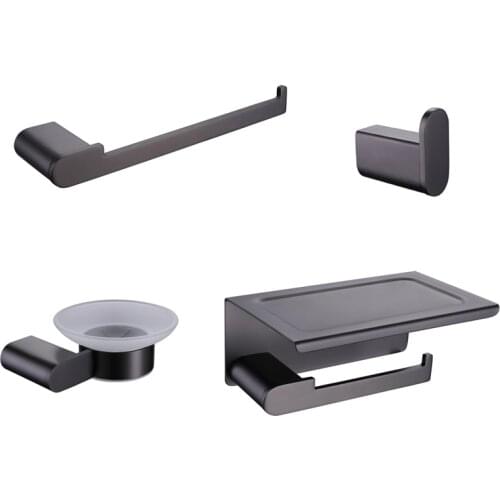 Bath Hardware Set Stainless Steel Bathroom Accessories Robe Hook Towel Hanger Soap Dish Paper Holder Shelf Tissue Box Gun Grey