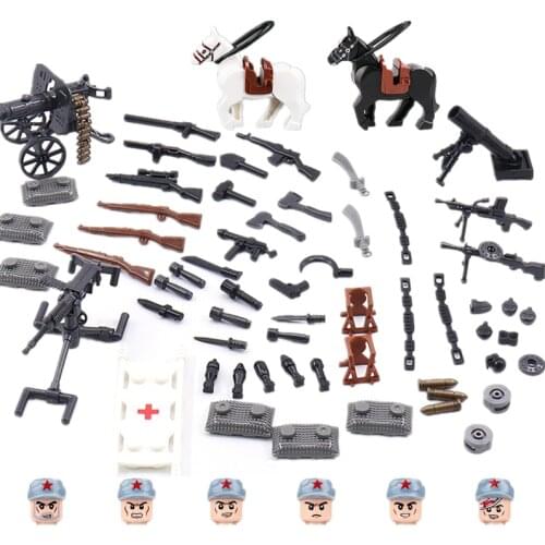Military Weapon Sets Building Blocks Figures Soldiers Guns Sandbags Horse Vests Accessories Bricks Parts Toys for Children D256