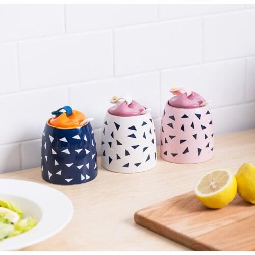Nordic Silicone Ceramics Seasoning Bottle with Spoon Spice Box Home Storage Organizer Kitchen Tool For Salt Pepper Sugar