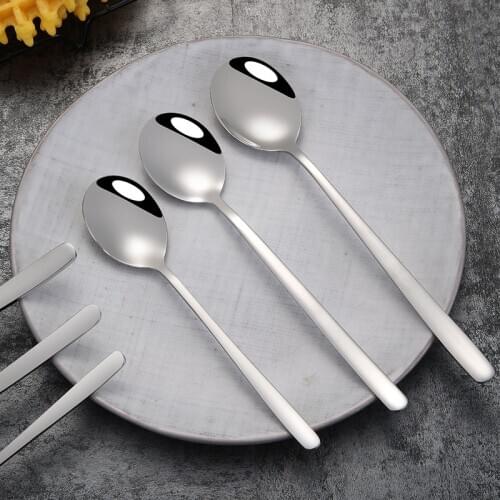 304 Stainless Steel Dinner Spoon With Long Handle Korean Serving Spoon Kitchen Accessories Tea Coffee Scoop