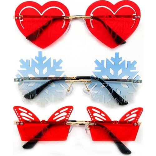 Fashion Rimless Heart Sunglasses Women Luxury Unique Snowflake Sun Glasses For Female Trend Frameless Butterfly Eyeglasses Woman