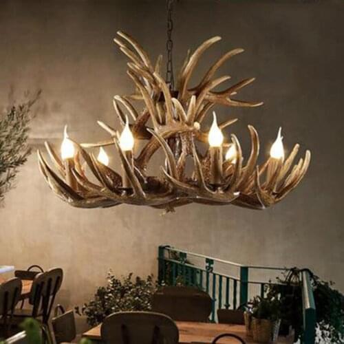 Nordic Retro Antlers Chandelier American vintage LOFT Kitchen Hanging Lamp Resin resturant Bedroom Chandelier Lustre Lighting