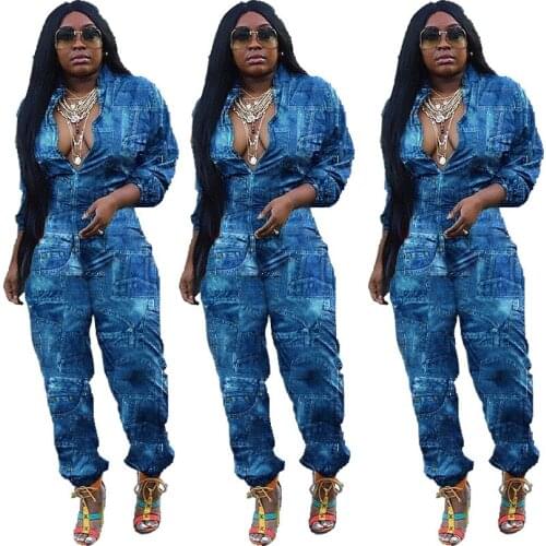 Stylish Women Denim Long Rompers Strap Ruffles Wide Leg Pants Ladies Solid Jeans Bodysuit Combinaison Femme Y052