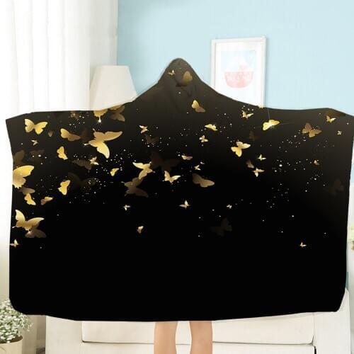 3D Printed Can Wear Gold Butterfly And Swimmer Sofa Warm For Bedding Hooded Wearable Blanket Fashion Travel Picnic