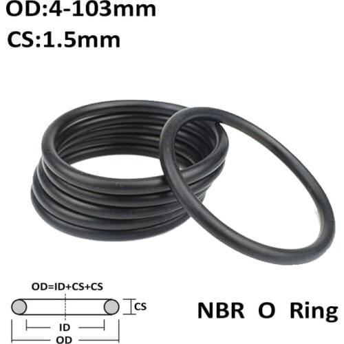 CS 1.5mm OD 4~103mm Black NBR O Ring Seal Gasket Nitrile Butadiene Rubber Spacer Oil Resistance Washer Round Shape