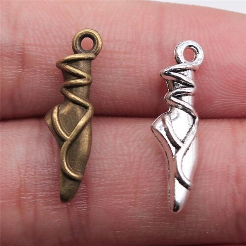 WYSIWYG 10pcs 23x6x4mm Pendant Ballet Dancing Ballet Charm Pendants For Jewelry Making Antique Silver Color Ballet Shoe Pendants