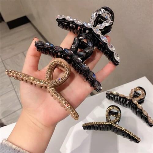 Large Rhinestone Chain Hair Claw Clip Hairgrips 2021 Fashion Shiny Crystal Alloy Hair Crab Clamp Accessories Barrettes Wholesale