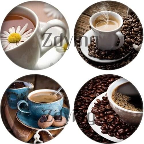 Zdying 10pc Round Glass Cabochon Coffee Cup Latte Cappuccino Glass Photo Dome Beads DIY Jewelry Findings For Brooch Keychain