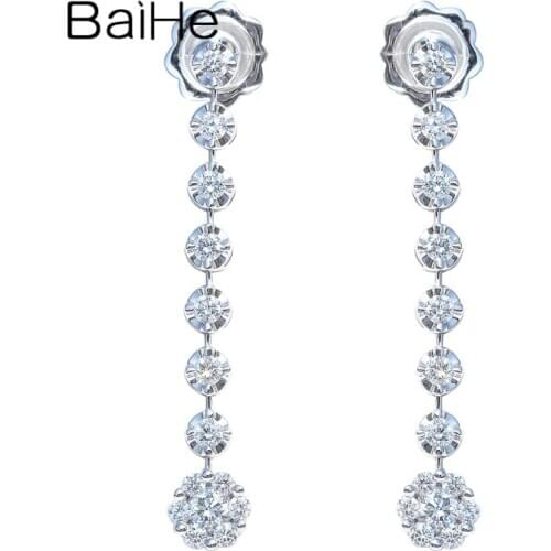 BAIHE Solid 14K White Gold 0.20ct Diamonds 0.66ct Natural Diamonds Stud Earrings for Women Wedding Trendy Fine Jewelry серьги