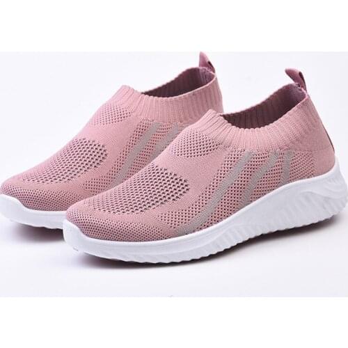 2021womens Summer Flat Shoes Knit Casual Slip On Vulcanized Shoes Female Mesh Soft Breathable Student Sneaker Zapatos De Mujer