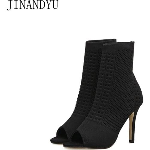 Black Boots High Heels Mesh Ankle Sock Boots for Women Fashion Sexy Stiletto Heels Summer Cowboy Boots Sandalias Verano Mujer