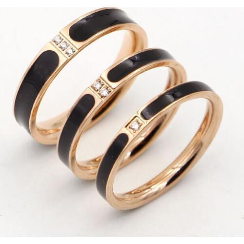 Fashion Brand Rose Gold Color Stainless Steel Sample Oil Drip Crystal Love Ring Women Wedding Gift