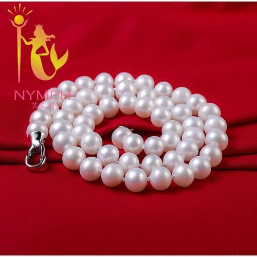 NYMPH Natural Pearl Necklace Women Pearl Jewelry 8-9MM Nearl Round Freshwater White Choker For Anniversary 45CM XL1015