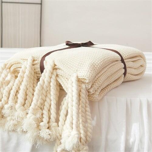 Winter Thick Knitted Weighted Blanket Knitted Tassel Blanket for Bed Sofa Cover Home Textile Anti-Pilling Portable Throw Blanket