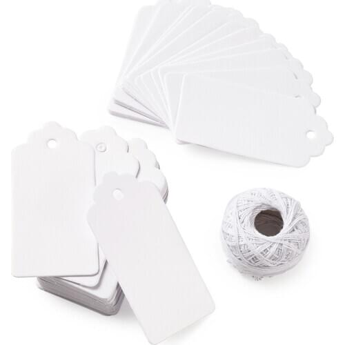 1 Set White Jewelry Display Kraft Paper Price Label Tags and Cotton Threads , 92x45.5x0.4mm