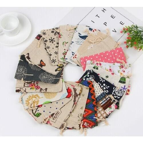 10pcs/lot 10x14cm Cute Cotton with Beautiful Pattern Bags Jewelry Sweet Candy Gifts Packaging Drawstring Bags Pouches for Party