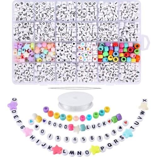 1850Pcs 4X7mm Letter Beads White Round Acrylic Colorful Alphabet Beads for Jewelry Making Bracelets Necklaces Key Chains