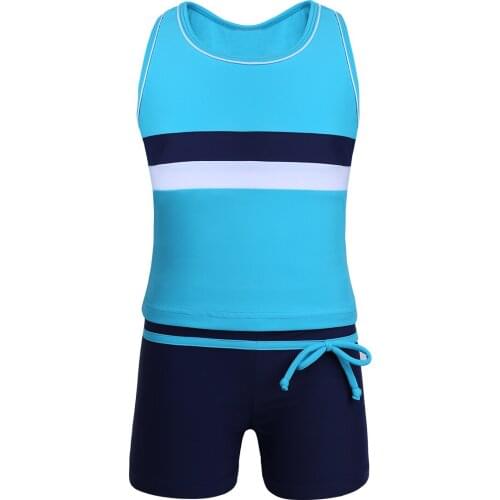 2pcs Kids Girls Summer Tankini Set Swimsuit Beachwear Swimwear Sleeveless Tops with Bottoms Sets Children Swimming Bathing Suit