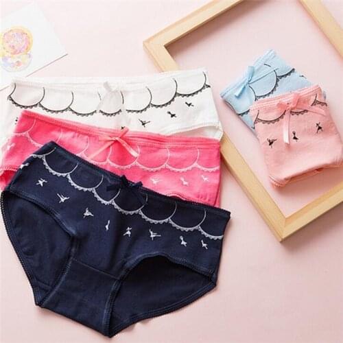 4PCS/Lot Children Cotton Underwear Young Girls Briefs Solid Low Waist Short Briefs Comfortable Ladies Panties TWY-7193-a-4p
