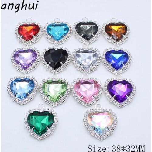 5Pcs/Lot 38*32MM Peach Heart Acrylic Embellished With Rhinestone Buttons, Clothing Sewing Buttons DIY Jewelry Accessories