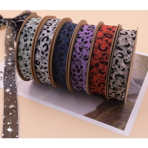 5yards/lots Glitter Star Point Leopard Lace Organza Satin Ribbon for Diy Craft Bouquet Gift Box Packaging Garment Accessories