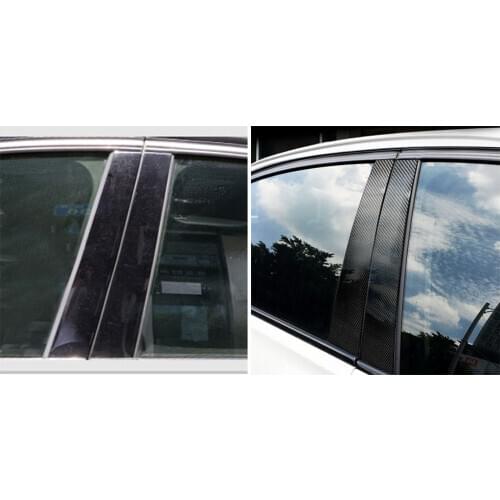 6pcs Carbon Fiber Car Window Pillar Rear Post Cover Trim For BMW 3 Series