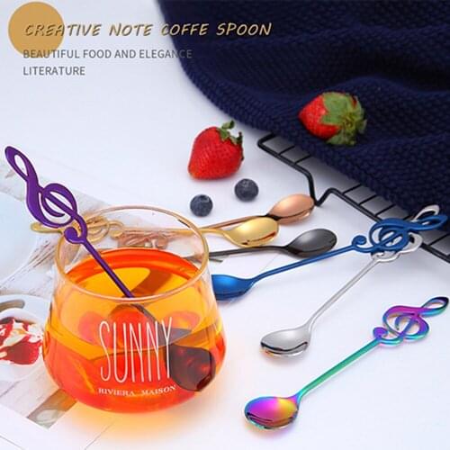 6pcs Silvery/ Colour Spoon Music Bar Ice Bar Creative Gift Spoon 304 Stainless Steel Note Spoon Coffee Spoon Stirring Spoon