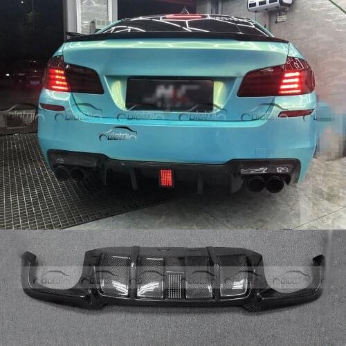 OLOTDI Real Carbon Fiber Car Diffuser Rear Lip for BMW F10 M5 Rear Bumper Spoiler Apron Car Styling with LED Light