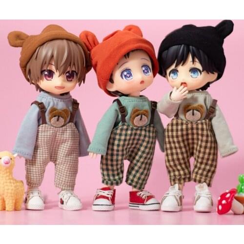 Ob11 baby clothes Bear suspenders suit Long sleeve hat Molly baby clothes 1/12 BJD point little trouble GSC doll hat clothes