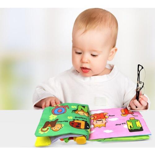 Baby Toys Soft Cloth Book with Rattle Rustle Sound Kids English Infant Learning Educational Rattle Toy Newborn Crib Bed Toys