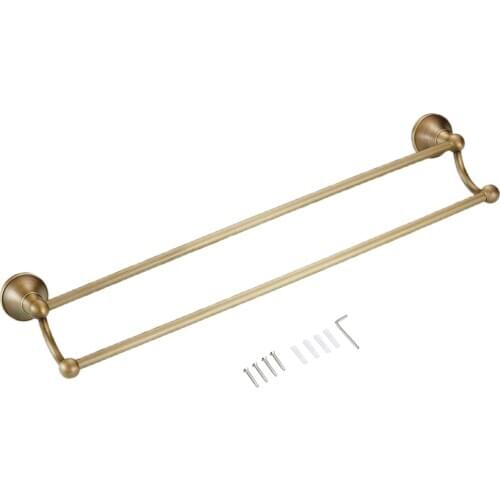 600mm Double Towel Rack Rail Bar Brass Bathroom Wall Mounted Towel Shelf