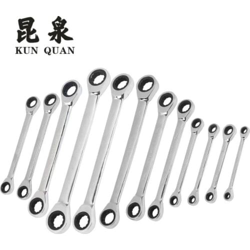 Double end ratchet wrench, labor-saving and quick dual-purpose open end solid wrench, hardware tool for automobile maintenance