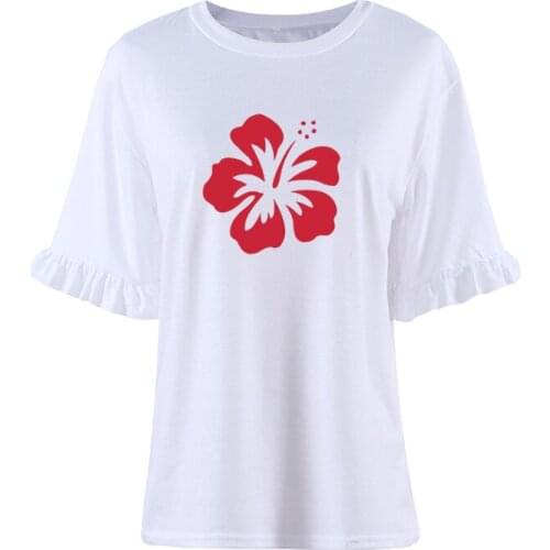 Hawaiian Hibiscus Flower Print Female T Shirt Summer Funny Women Clothing Casual Petal Sleeve Loose Tops Tees Harajuku Camisetas