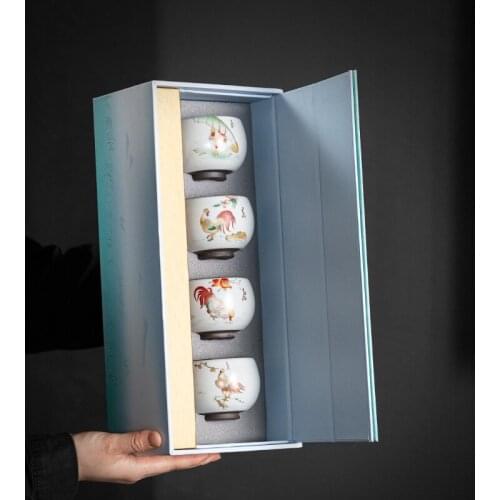 Chinese Exquisite Tea Cups Geely Ru Kiln Teacup 4 Cup Gift Box Set Ceramic Kung Fu Teaset Accessories