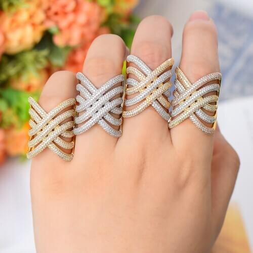 LARRAURI Trendy Cross Geometry Cubic Zirconia Stacks Rings for Women Finger Rings Beads Charm Ring Bohemian Beach Jewelry 2019