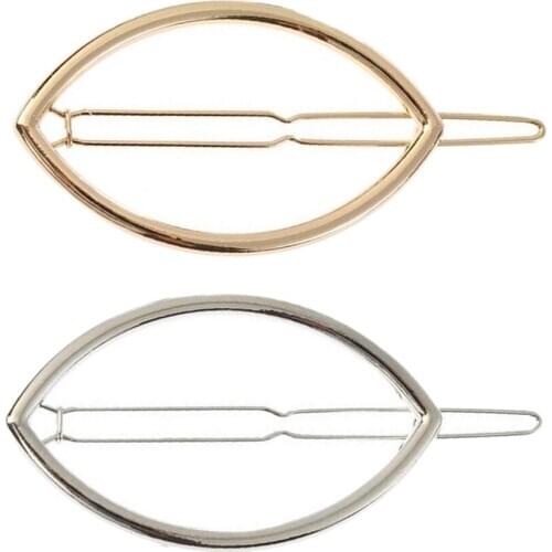 2Pcs Simple Hollow Hairpin Clip Alloy Oval Hair Snap Clamp Womens Hair Styling