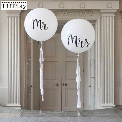 2pcs 36inch Round White Print Mr&Mrs Wedding Decorations Latex Balloons Happy Wedding Valentines Day Event Air Globos Supplies