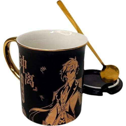 Game Genshin Impact Tartaglia Zhongli Ceramic Mug Cup Men Women Cup Cartoon Water Hot Stamping Coffee Cup 280ml