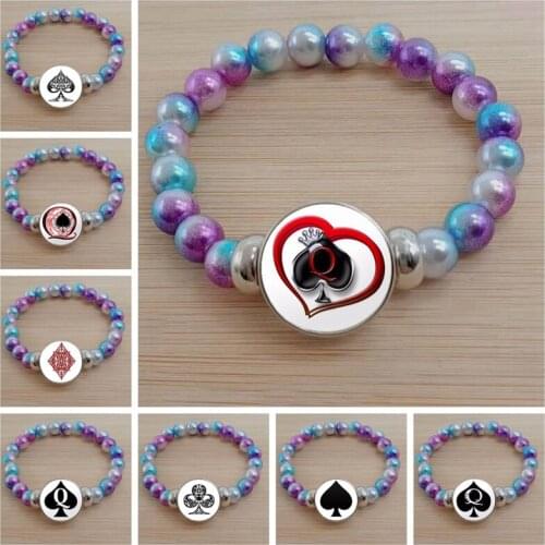 Spades Q Handmade Photo Glass Cabochon Jewelry Accessories Bracelet, Colorful Bead Bracelet Gift