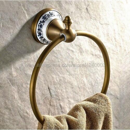 Wall Mounted Ceramic base Antique Brass Round Bathroom Towel Ring Towel Rack Holder Kba401