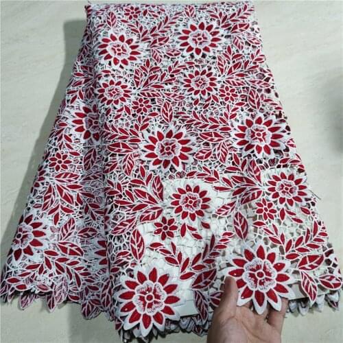 Latest French African Guipure Lace Fabric Soft Nigeria Water Soluble Cord Lace Fabric With Stones For Wedding Dress