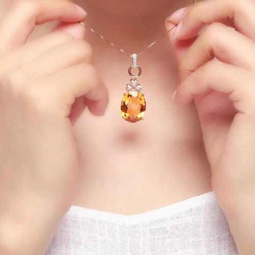 New Fashion 925 Silver Golden Zircon Plated Rose Gold Necklace Imitation Yellow Crystal Color Treasure Pendant For Women Jewelry