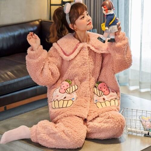 Plush Pajama Set Winter Pajamas Packed Nightgown Coral Fleece Women Sleepwear Mink Wool Sherpa Loose Version Medium Style