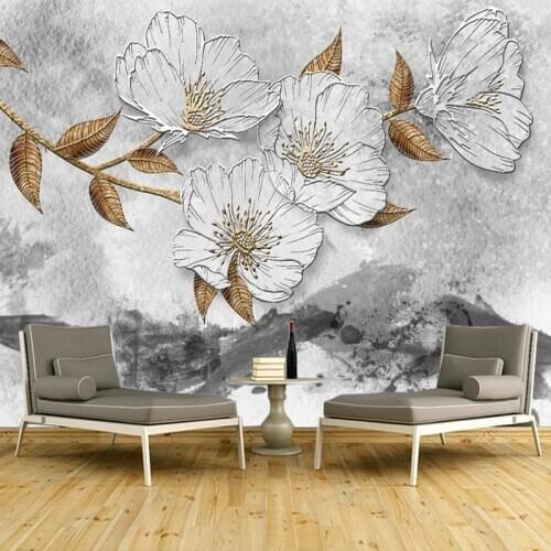 Custom 3D Wallpaper Non-woven Embossed Golden Flowers European Style Bedroom Living Room Sofa TV Backdrop Wall Murals Wallpaper