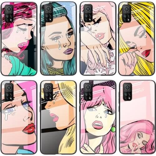Tempered Glass Hot Luxury Cover Crying Comic Girl For Xiaomi POCO F3 F2 X3 NFC X2 M2 Pro Shockproof Shell Phone Case